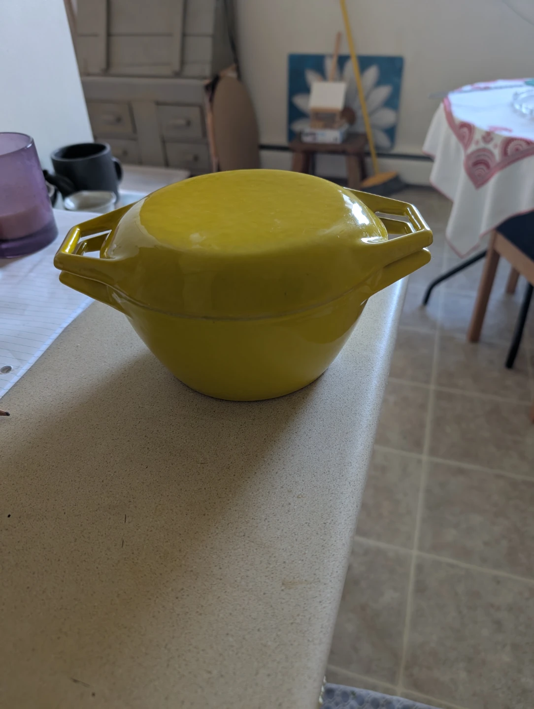 Yellow Enamel Mid-century Pot/Lid. $ Negotiable! - photo 2