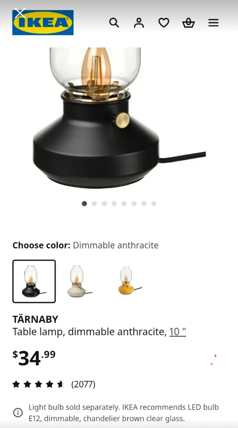 IKEA TÄRNABY Table Lamp, Dimmable Anthracite, 10" - photo 2