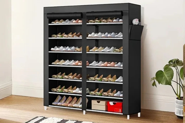 (BRAND NEW) Portable 42 Pairs Double Row Shoe Rack with Covers - photo 3