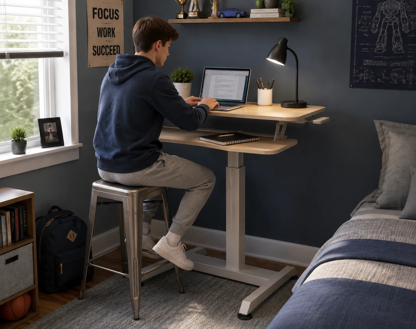 New adjustable desk and a Set of 2 Metal Bar Stools