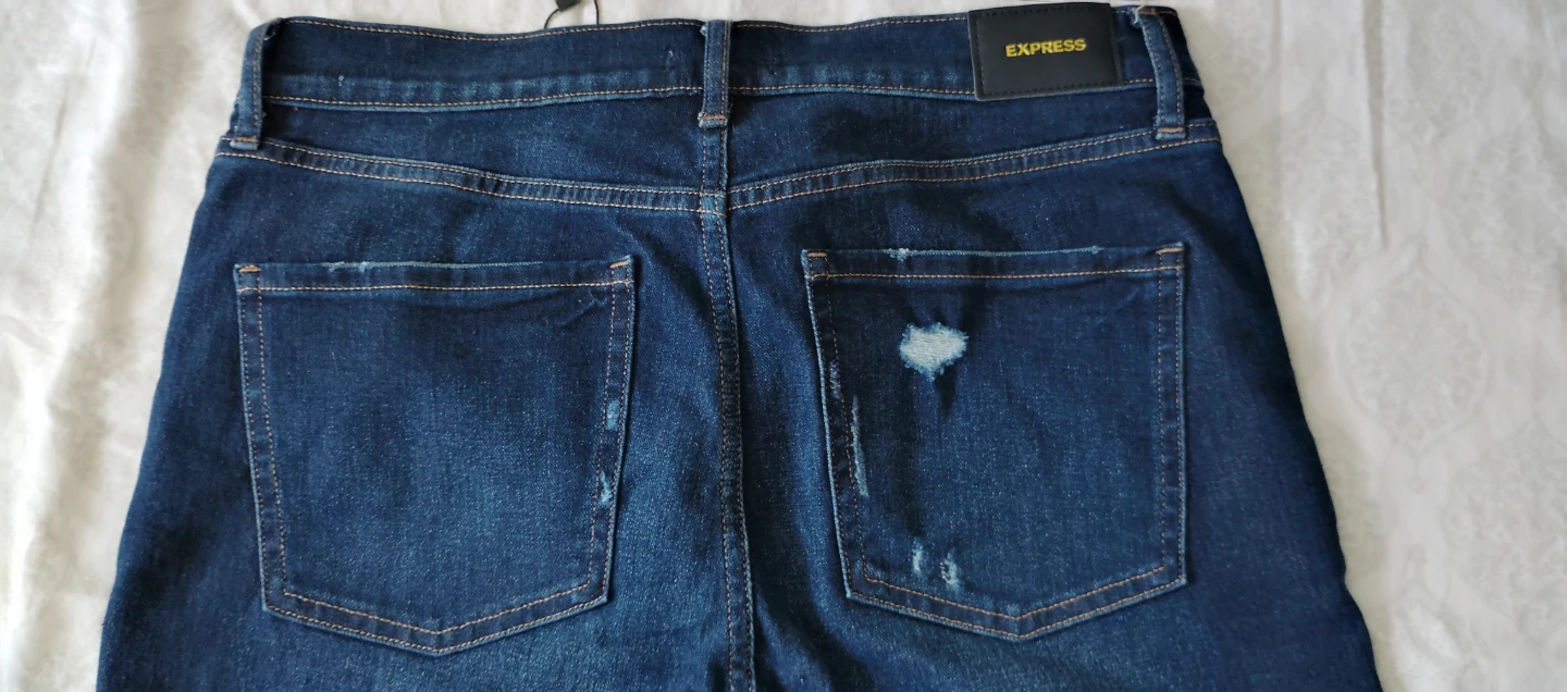 EXPRESS Mid Rise Bootcut Jeans Distressed Blue Denim - photo 2