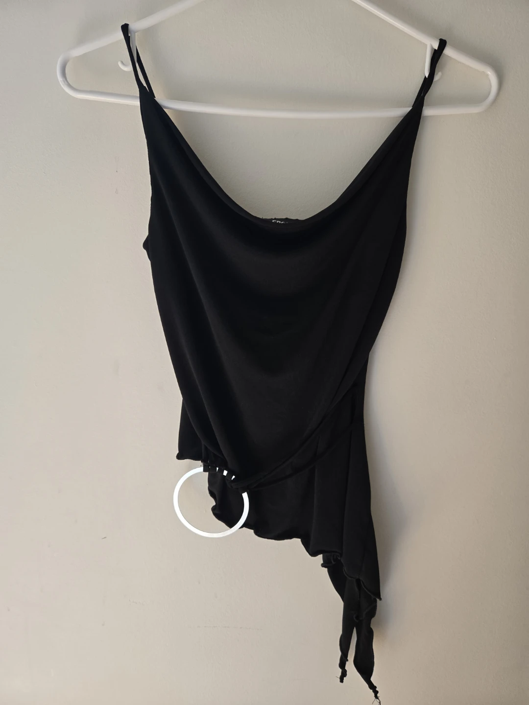Black Spaghetti Strap Top with Ring Detail - M (Fits like S)