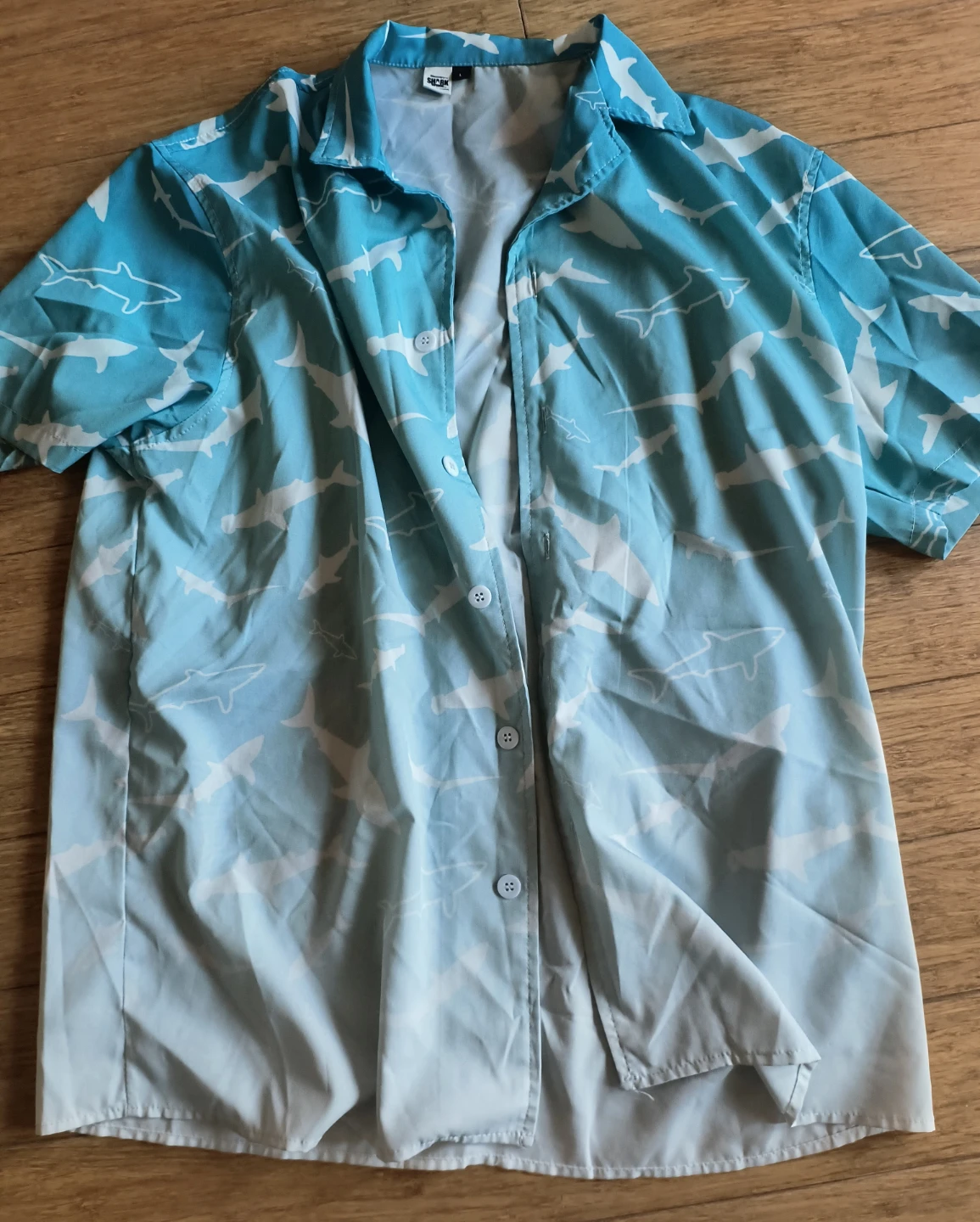Men's Short Sleeve Shark Print Button-Up Shirt