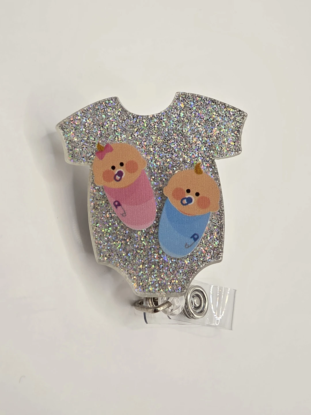 Retractable Silver Glitter Baby ID Badge