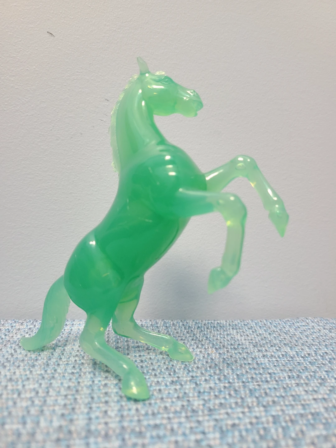 Vintage Translucent Green Rearing Horse Figurine