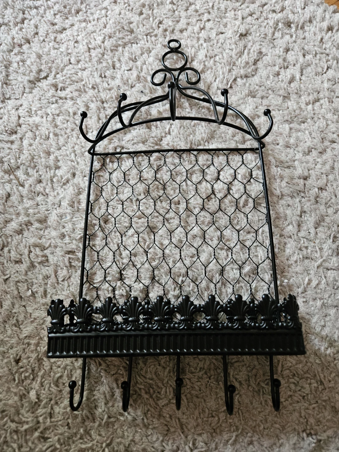Black Wire Wall Shelf with Hooks