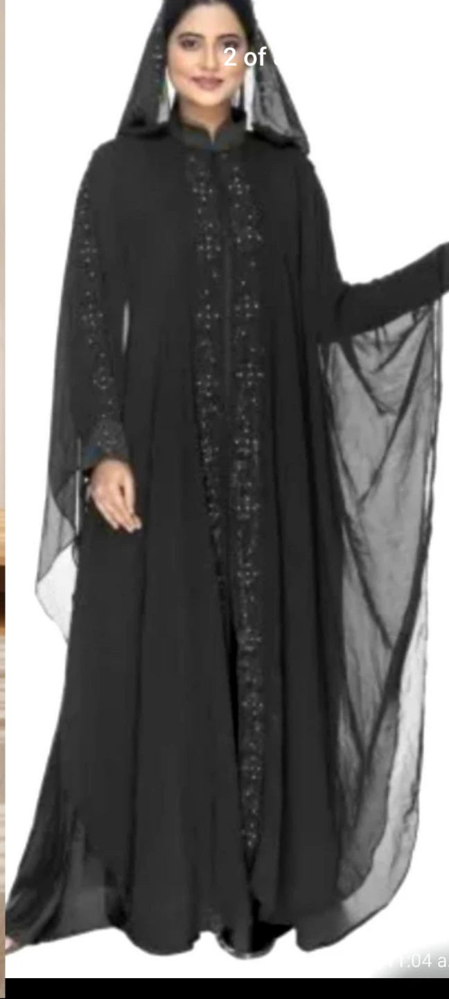 Black embroidered abaya with sheer overlay