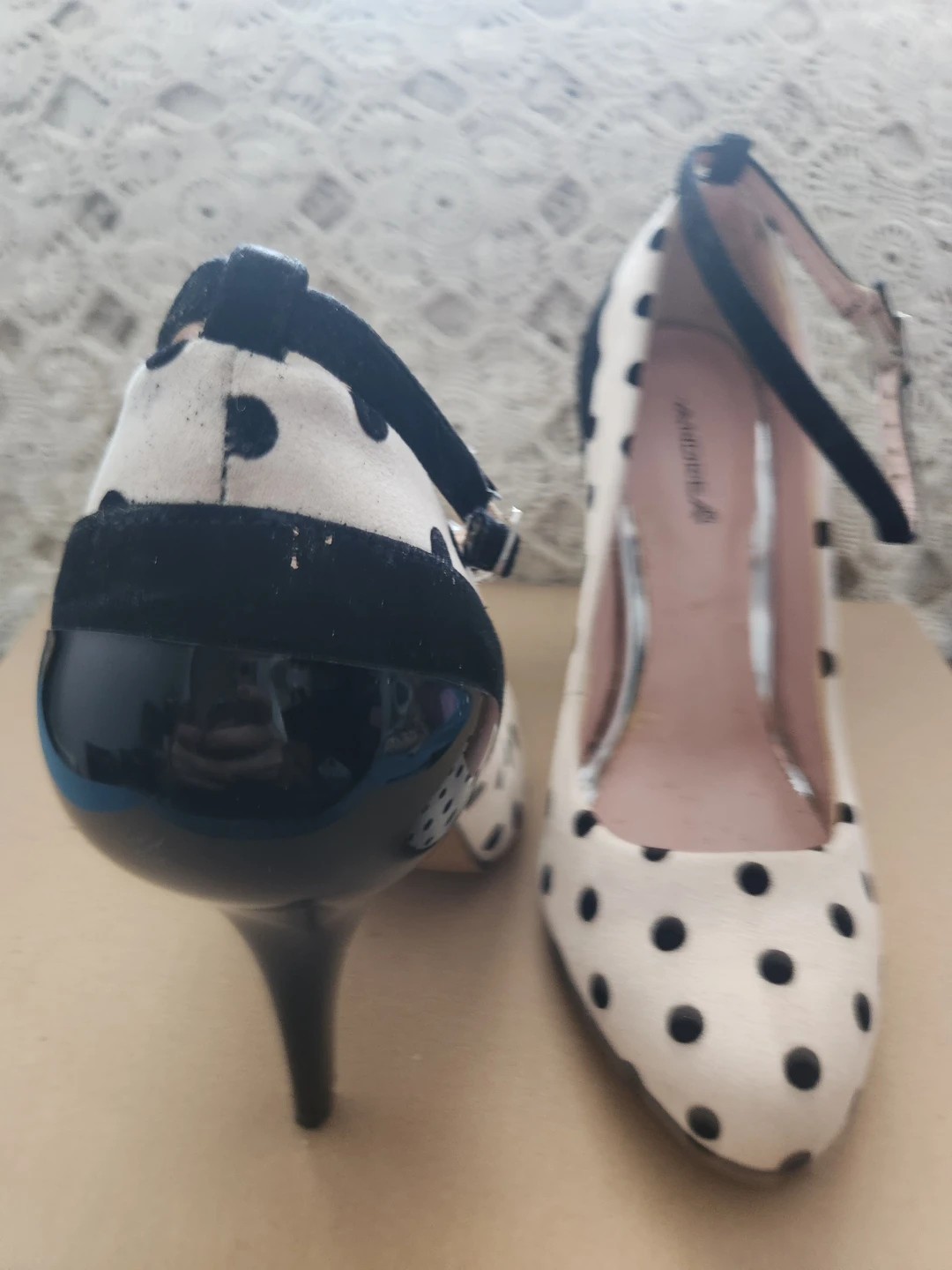 White Polka Dot Heels with Ankle Strap - photo 2