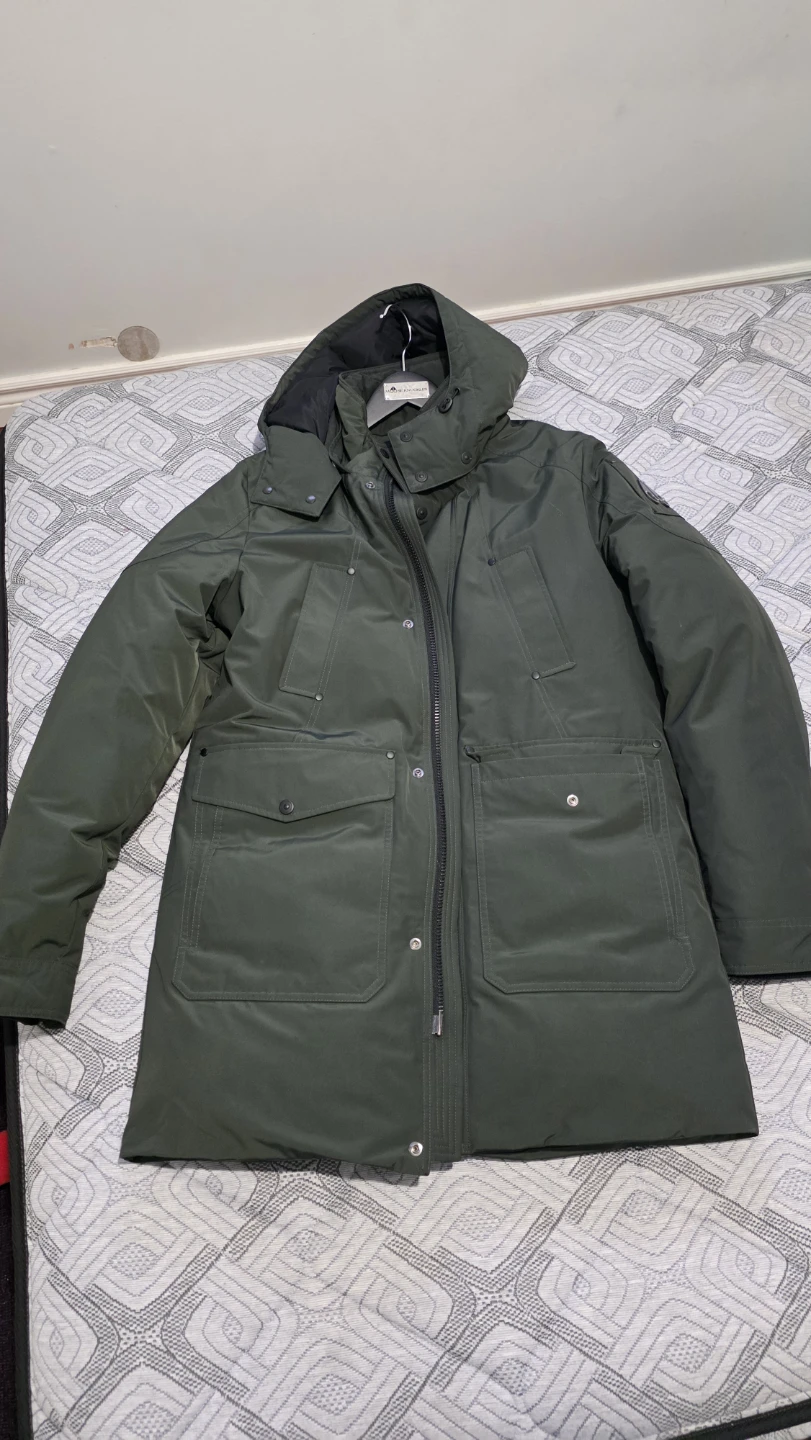 Moose Knuckles Green Parka with Garment Bag