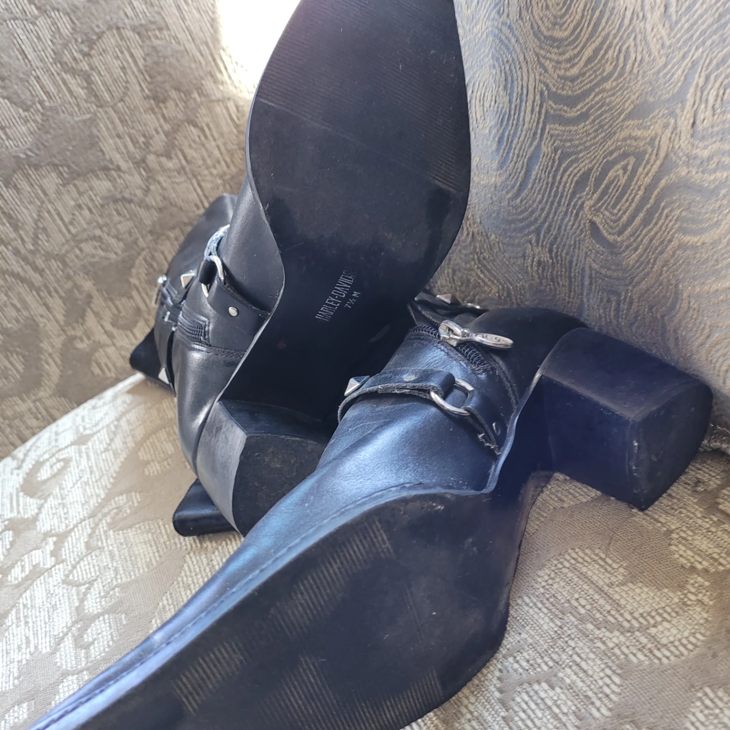 Harley-Davidson Black Leather Studded Biker Boots - photo 4