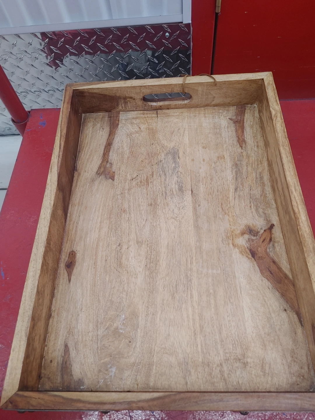 Wooden Serving Tray with Metal Accents