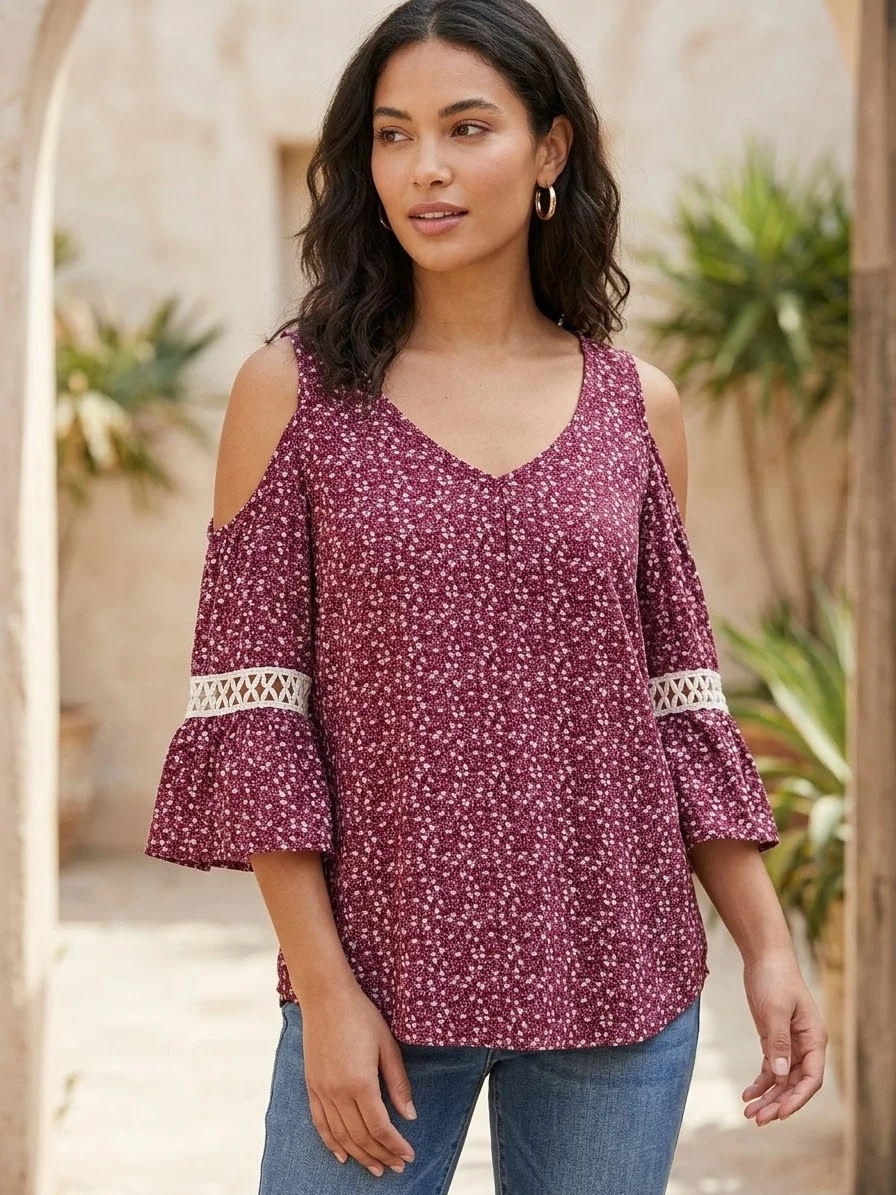 Mossimo Supply Co. Cold Shoulder Floral Print Top