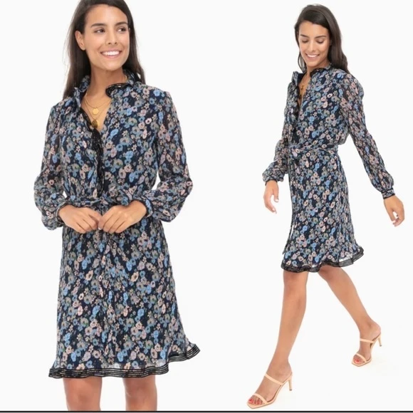 Size 12 (L/XL) Tory Burch Deneuve Floral Plissé Pleated Dress