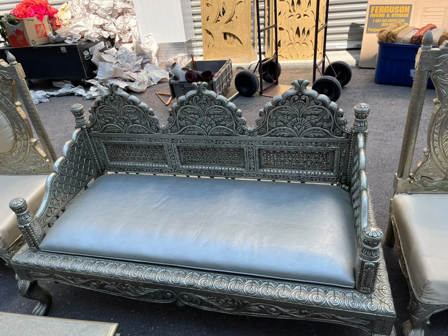 Ornate Silver Accent Chair and Bench Set - photo 5