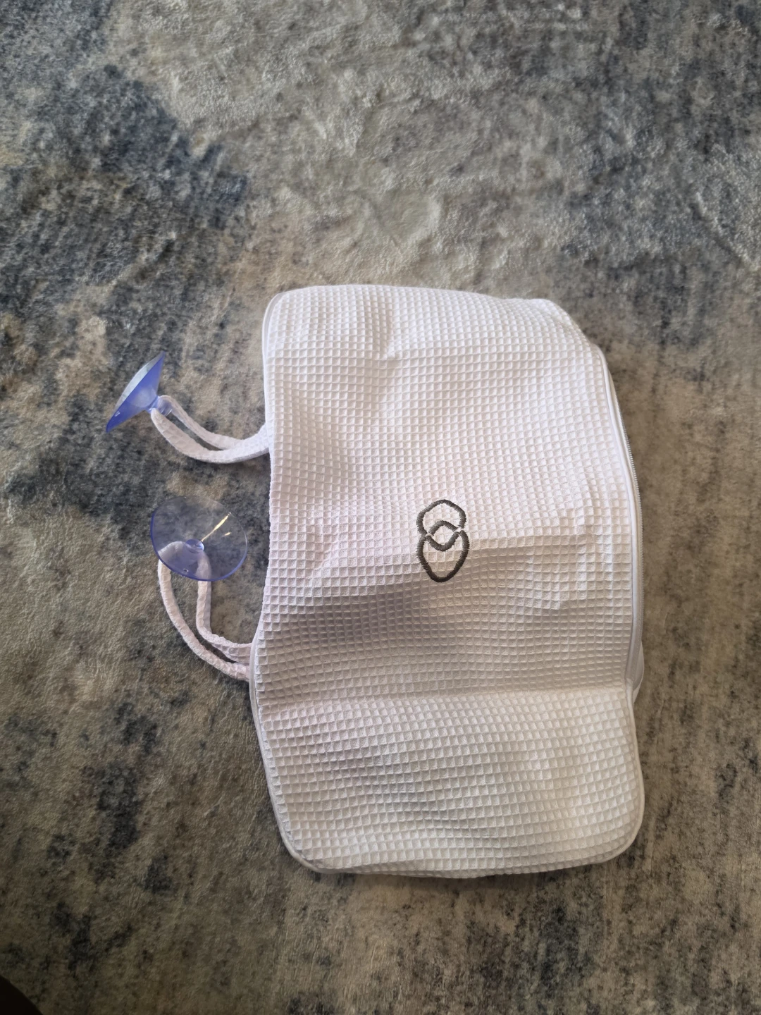 White Waffle Knit Shower Bag with Suction Cups