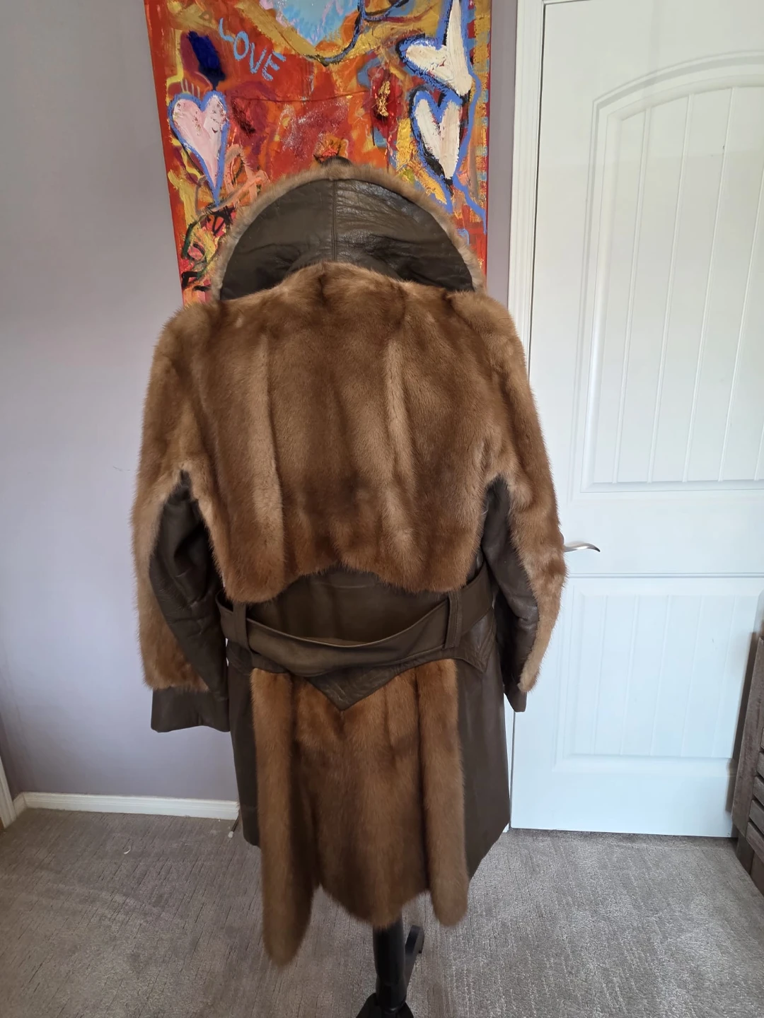 Vintage 1970s mink panel leather trench - photo 3