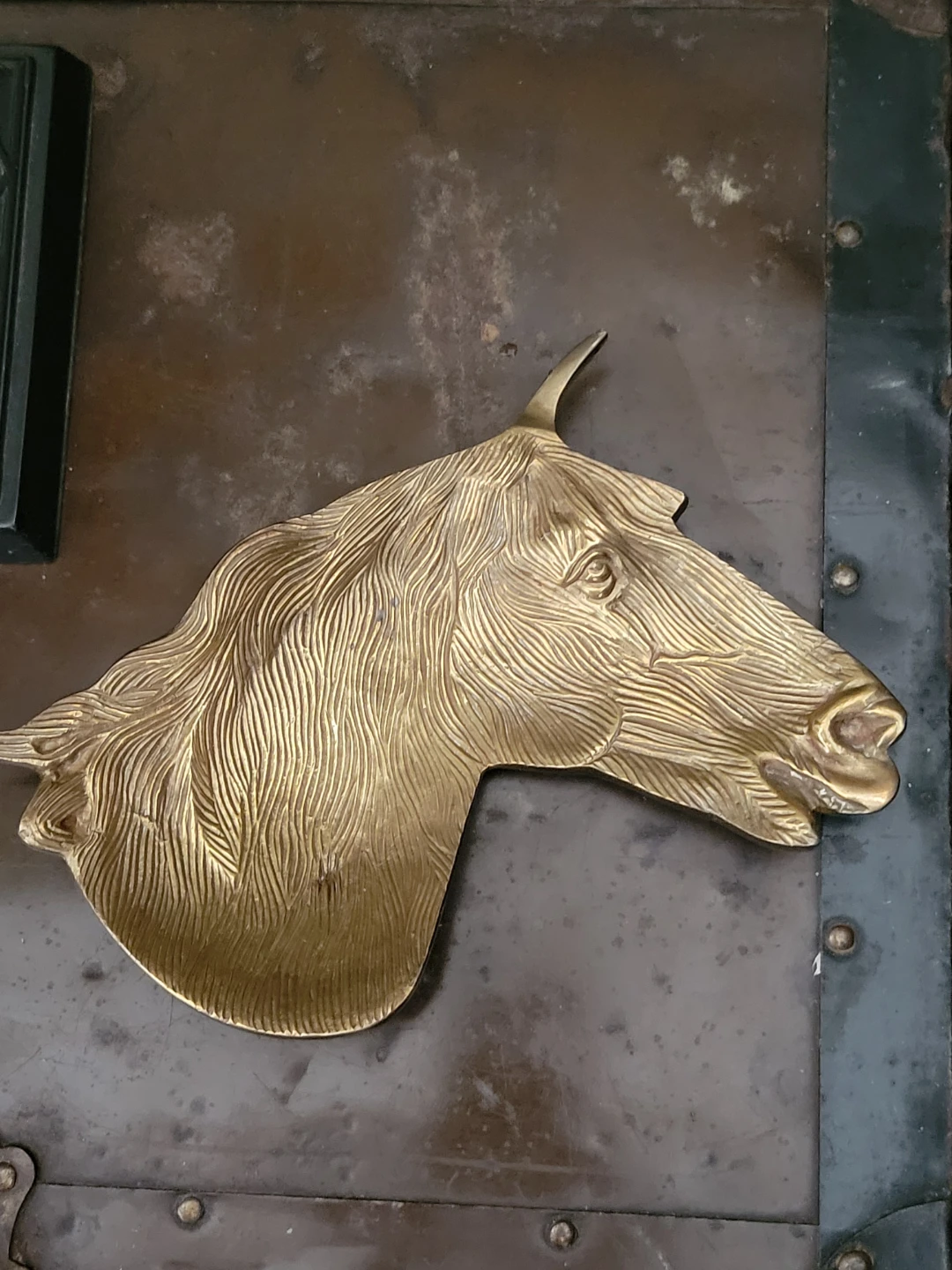 Vintage Brass Horse Head Trinket Dish.Brass vanity tray