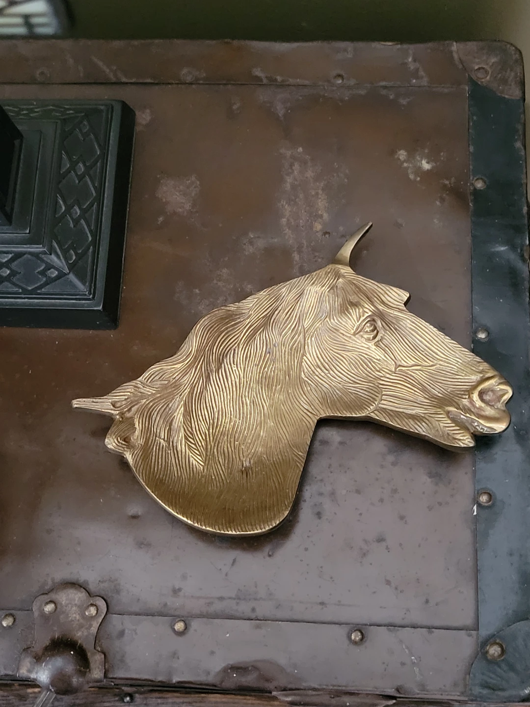 Vintage Brass Horse Head Trinket Dish.Brass vanity tray - photo 2