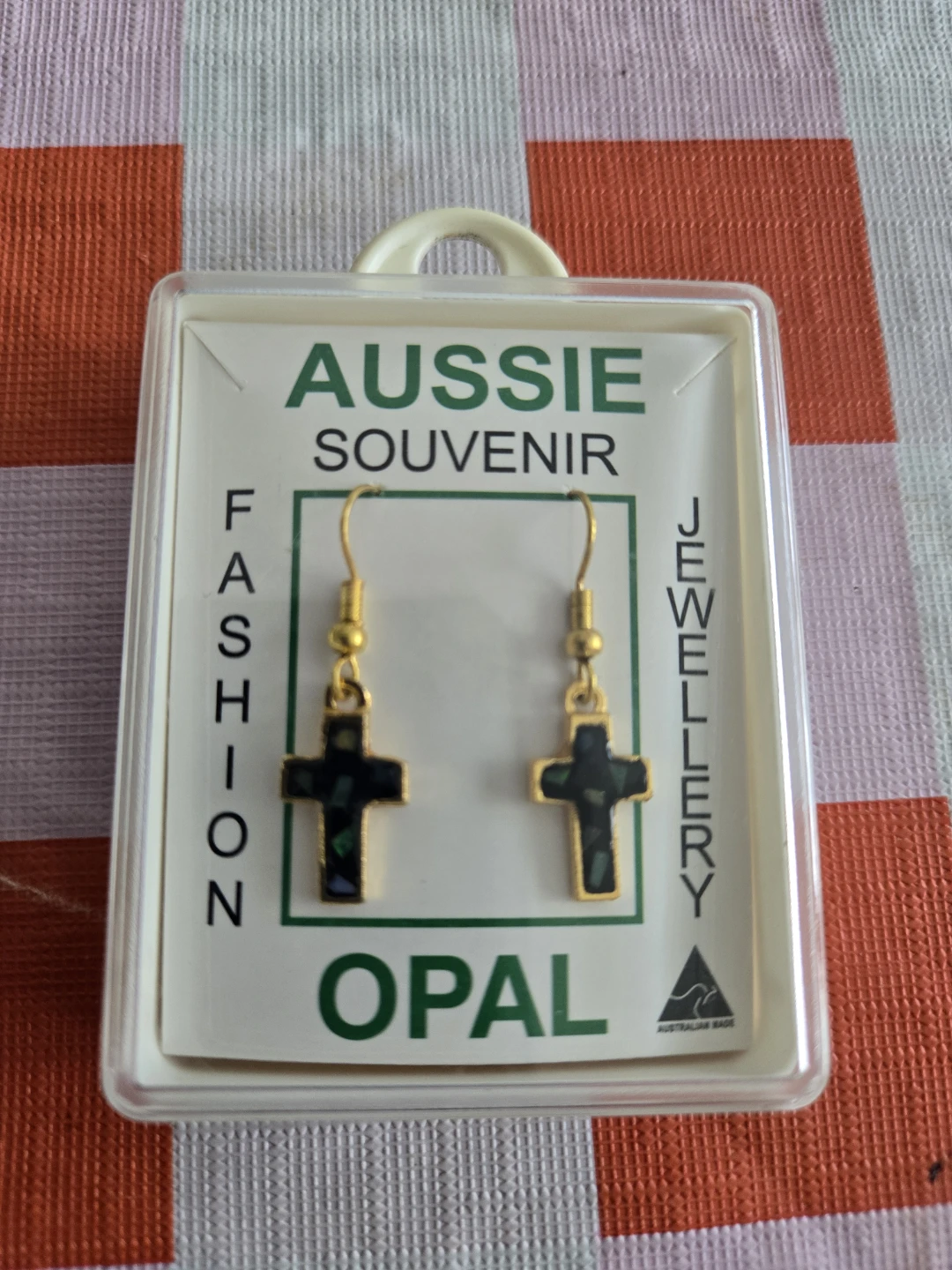 Australian OPAL CROSS HOOK EARRINGS ** New in Box