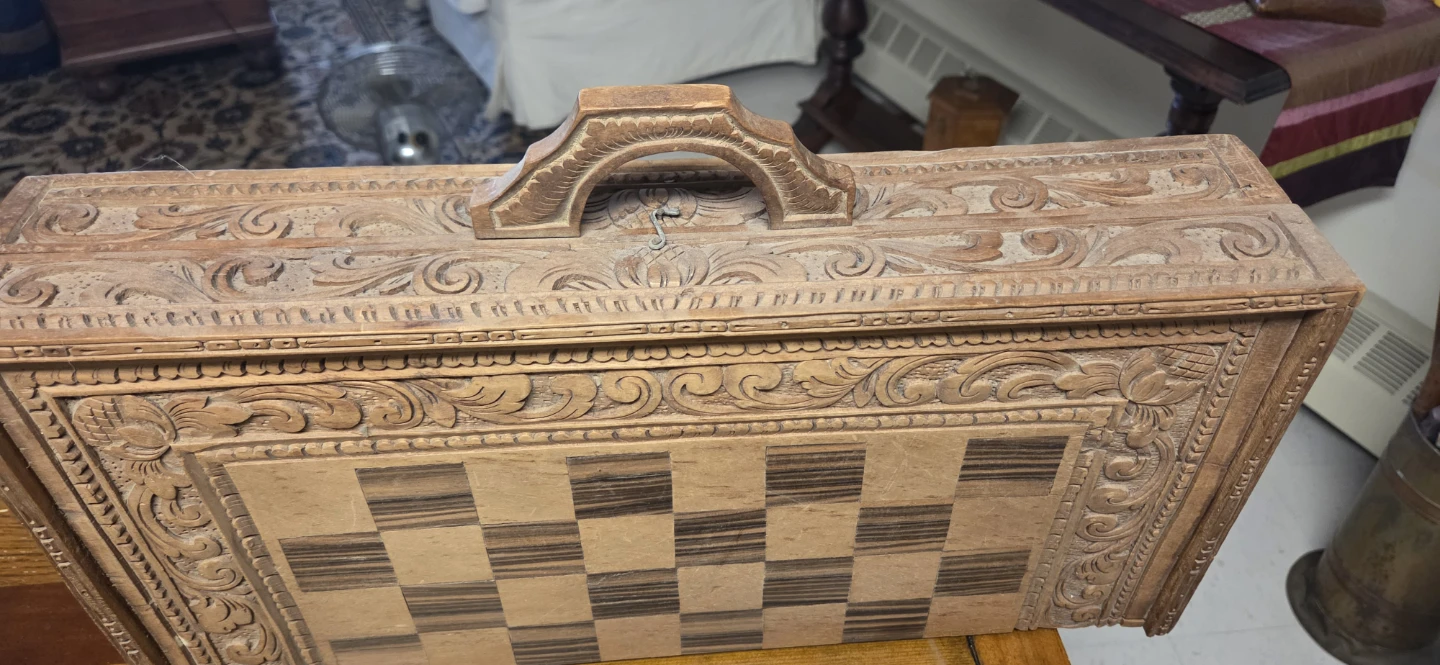 Vintage Hand Carved Wooden Chess Set with Box