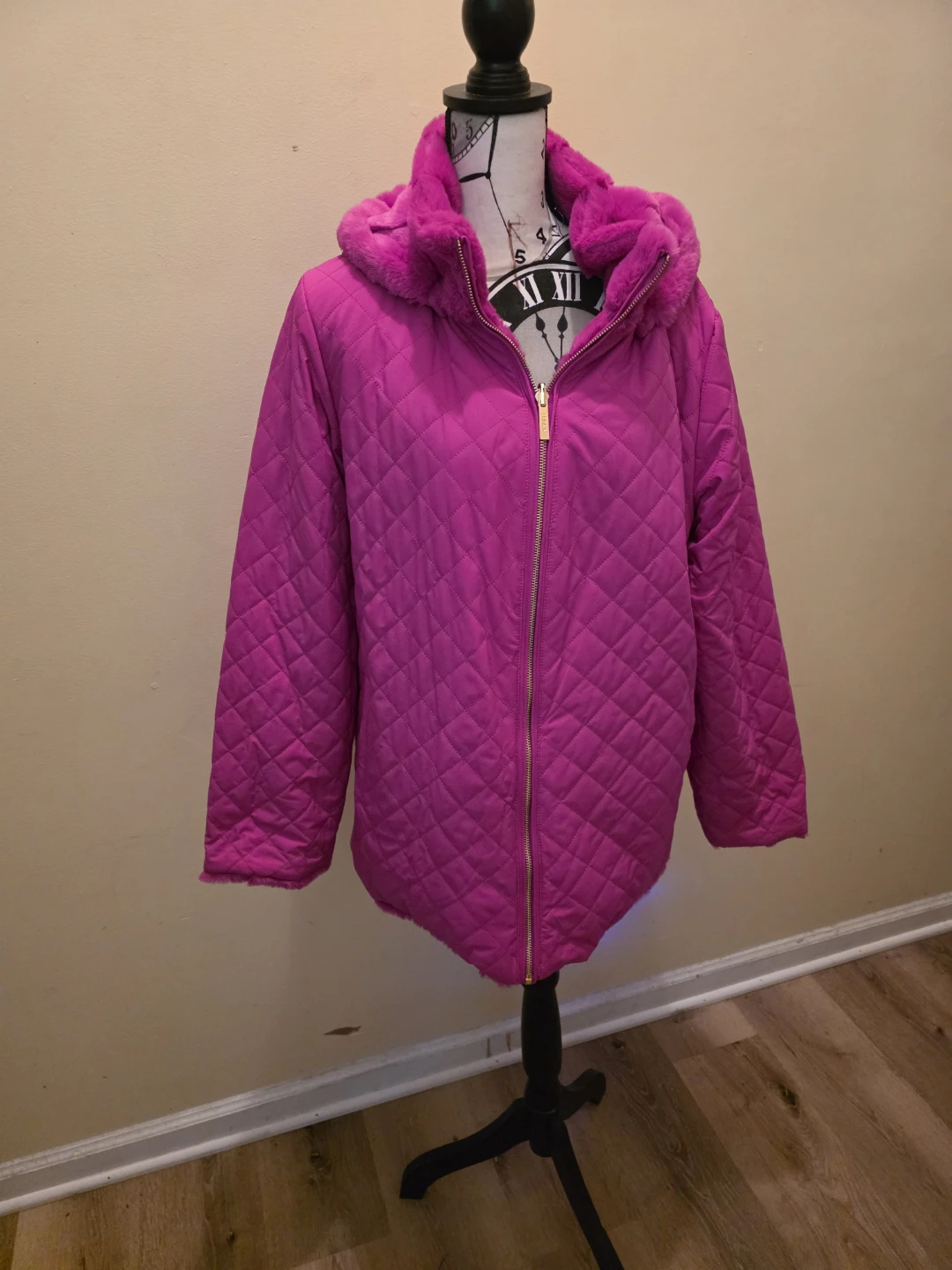 Reversible Women's Pink Faux Fur Hooded Jacket