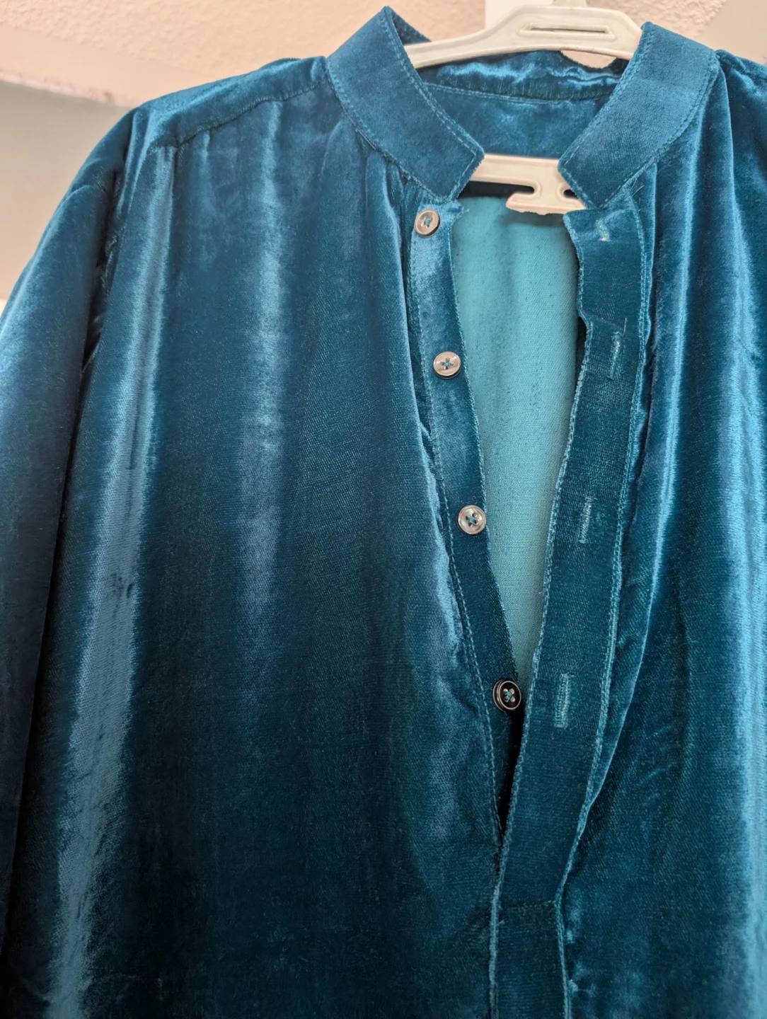 Teal Velvet Mandarin Collar Tunic Dress