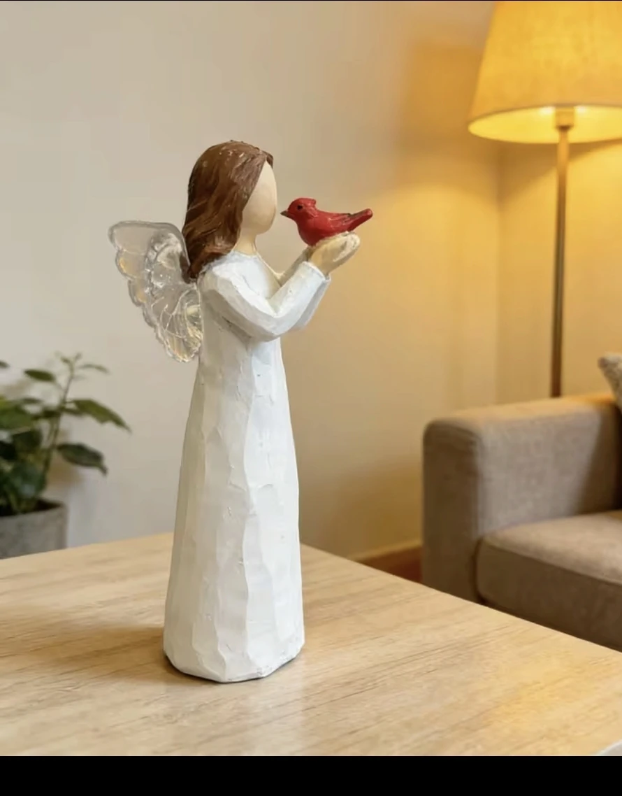Angel Holding Red Cardinal Statue *new - photo 2