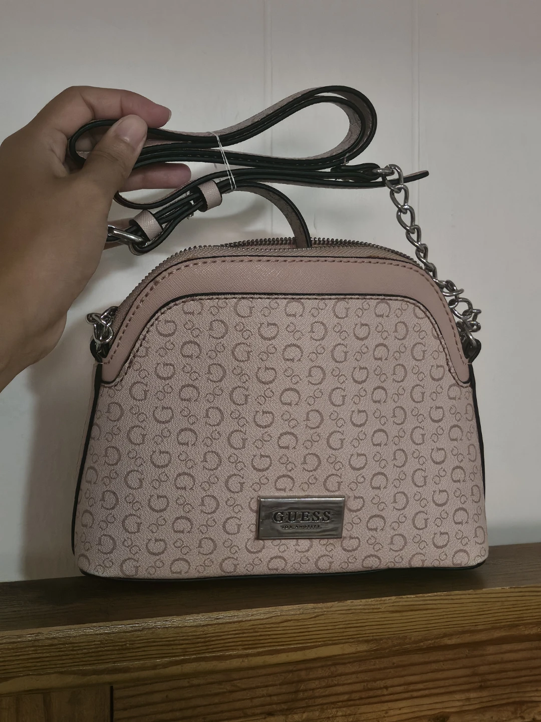 Authentic GUESS Los Angeles Pink Monogram Dome Crossbody Bag
