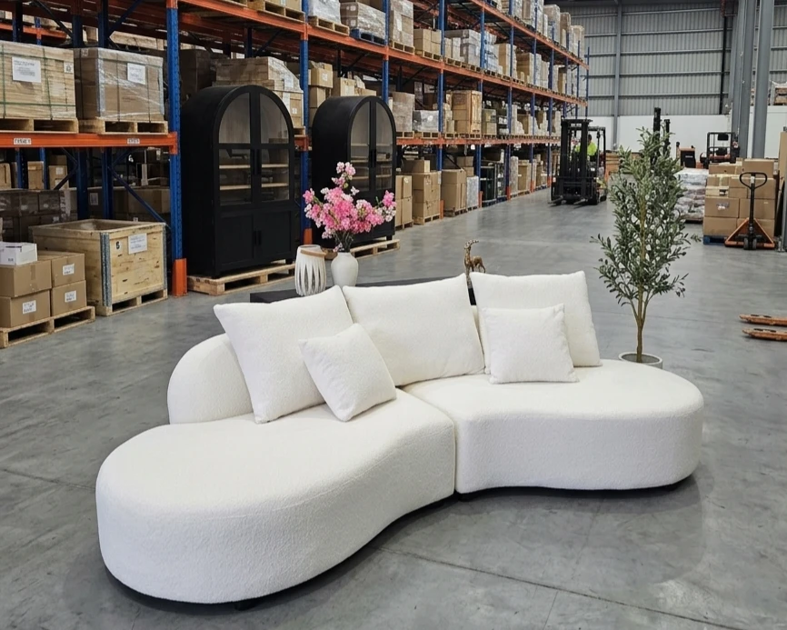 White Bouclé Curved Sectional Sofa