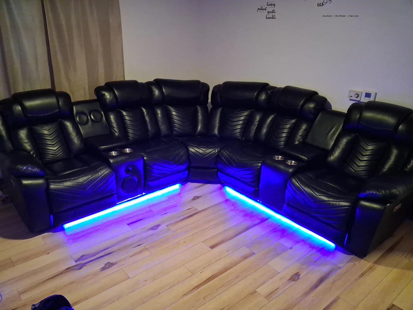Black Faux Leather Sectional Recliner with LED Lights - photo 3