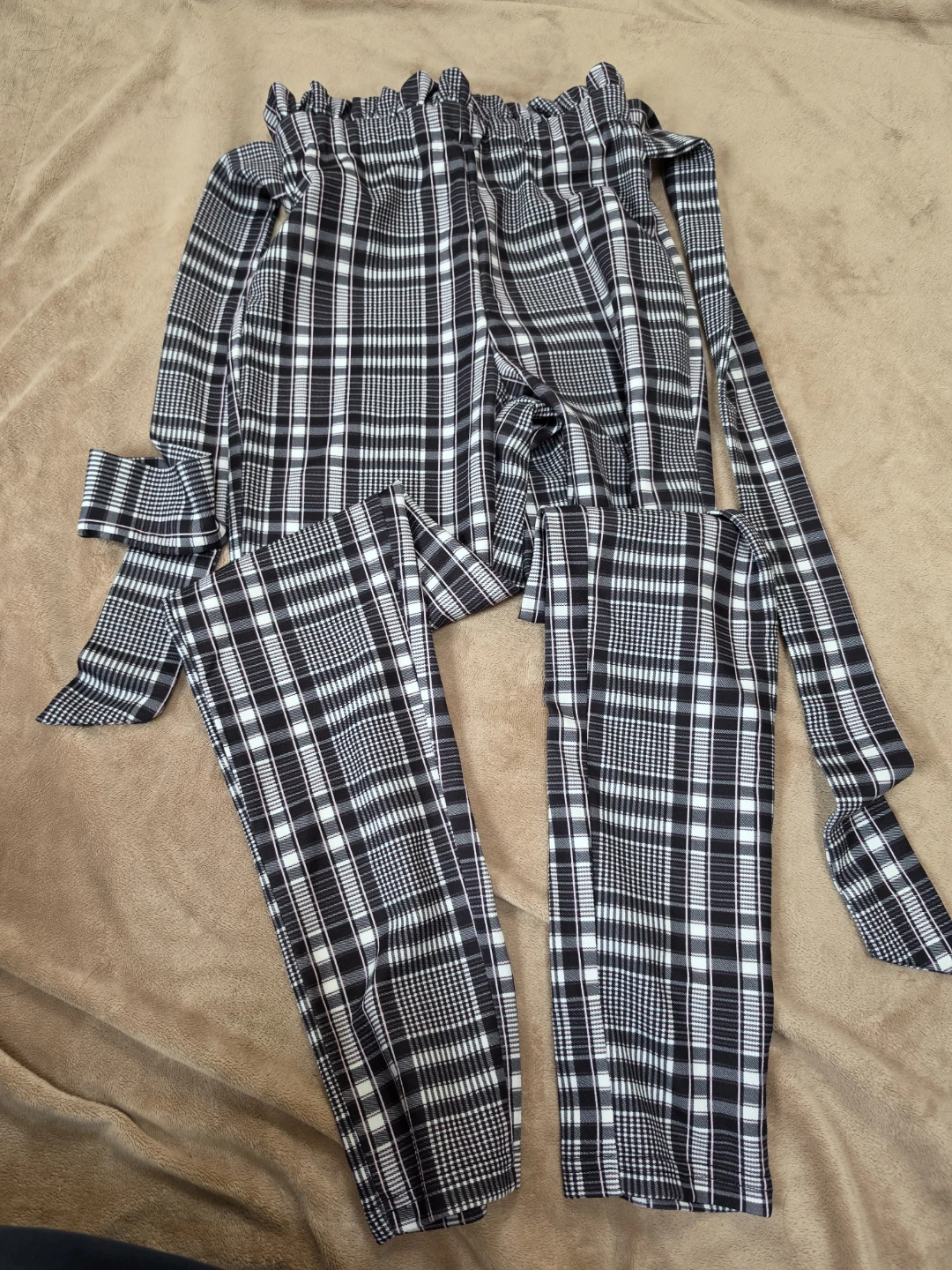 SHEIN Plaid Paperbag Waist Pants XS