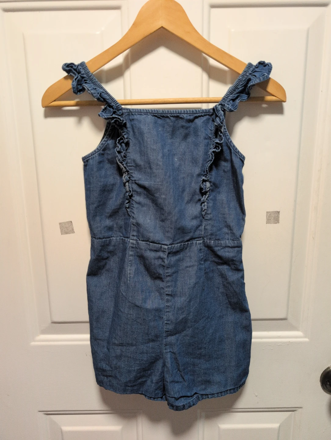 Denim Romper with Ruffle Straps