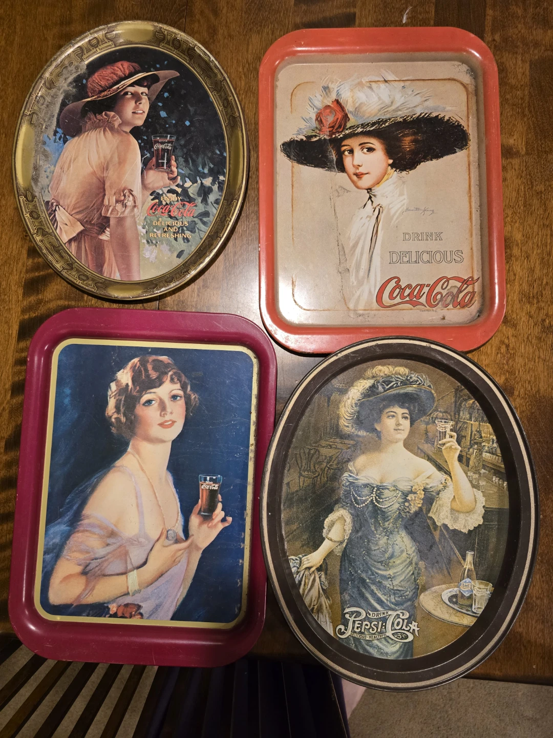Vintage Coca-Cola and Pepsi Cola Trays (Set of 4)