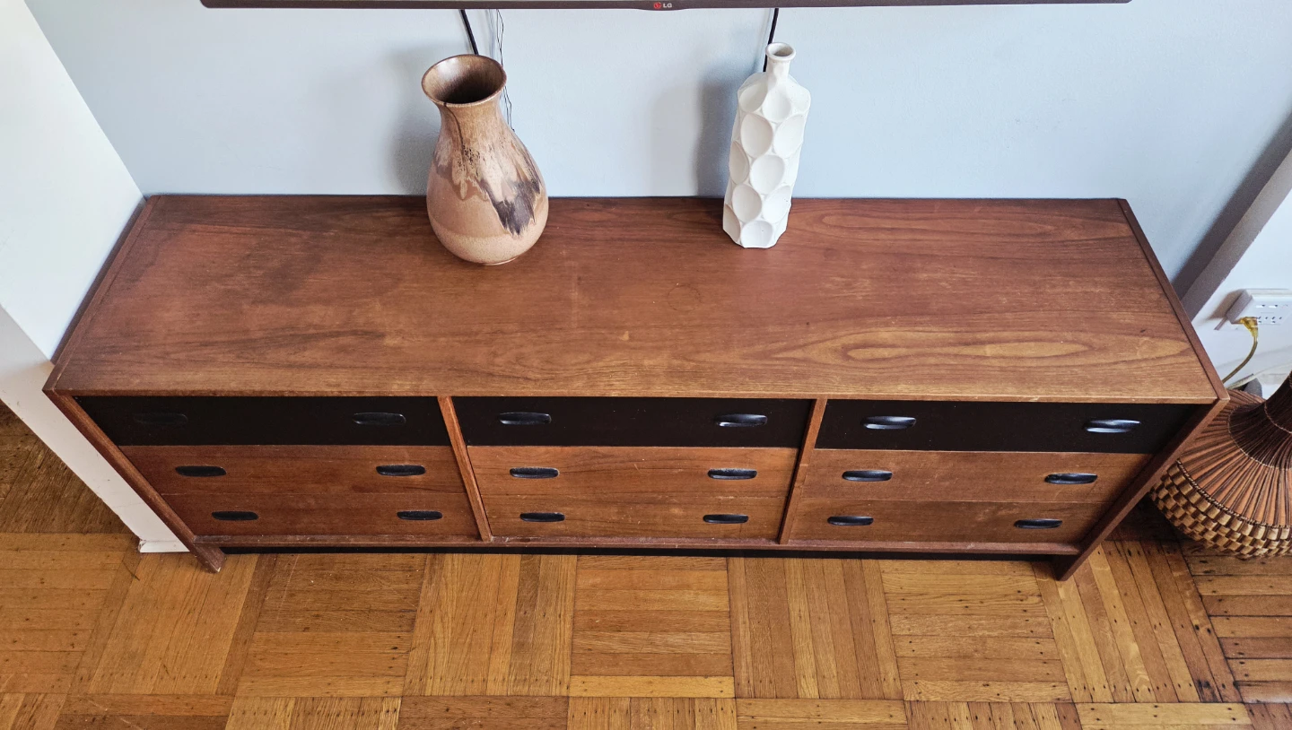 MCM Teak & Black Nine Drawer Lowboy Dresser - photo 5