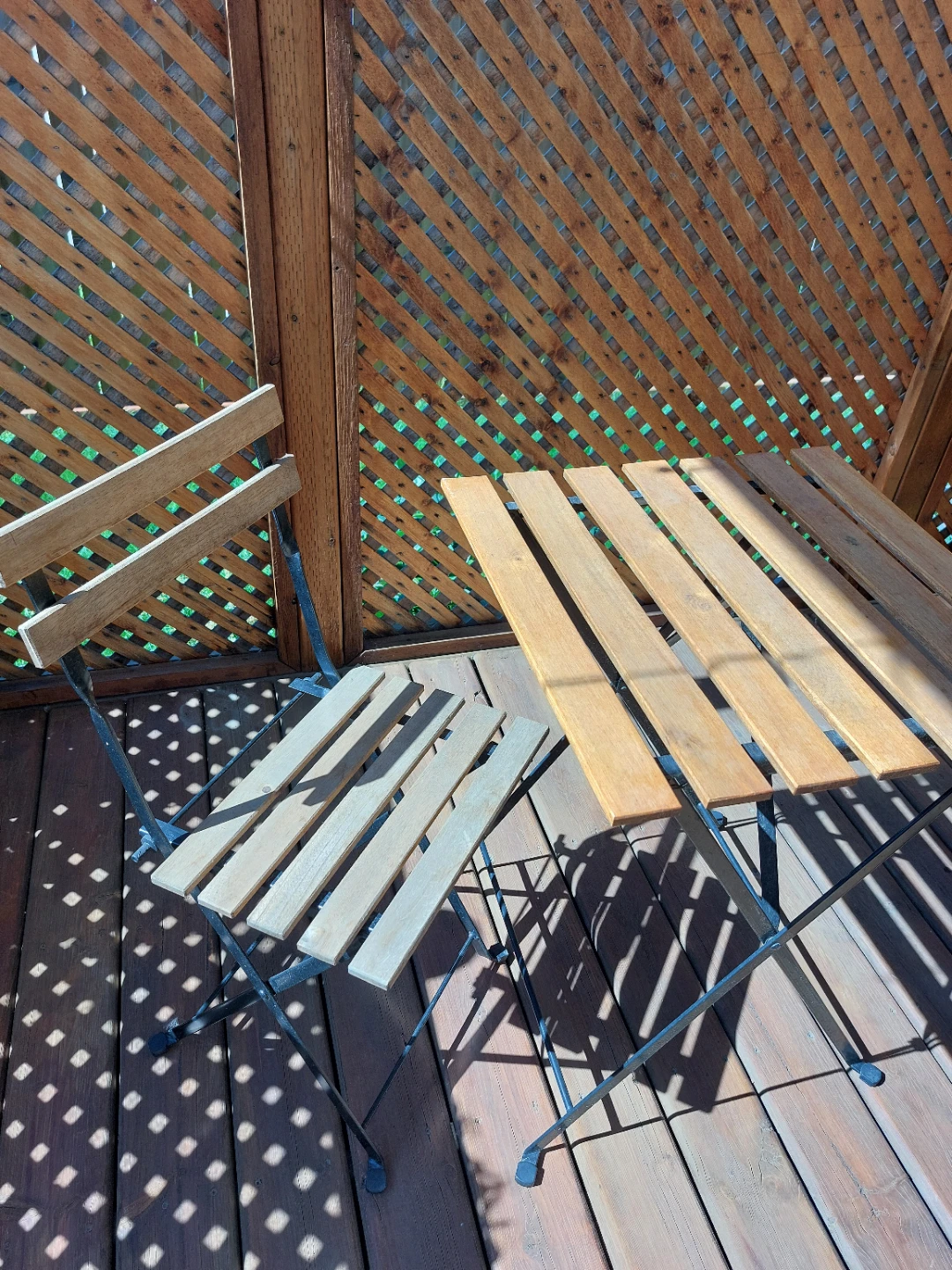 Wooden and metal folding bistro table and chair set - photo 2