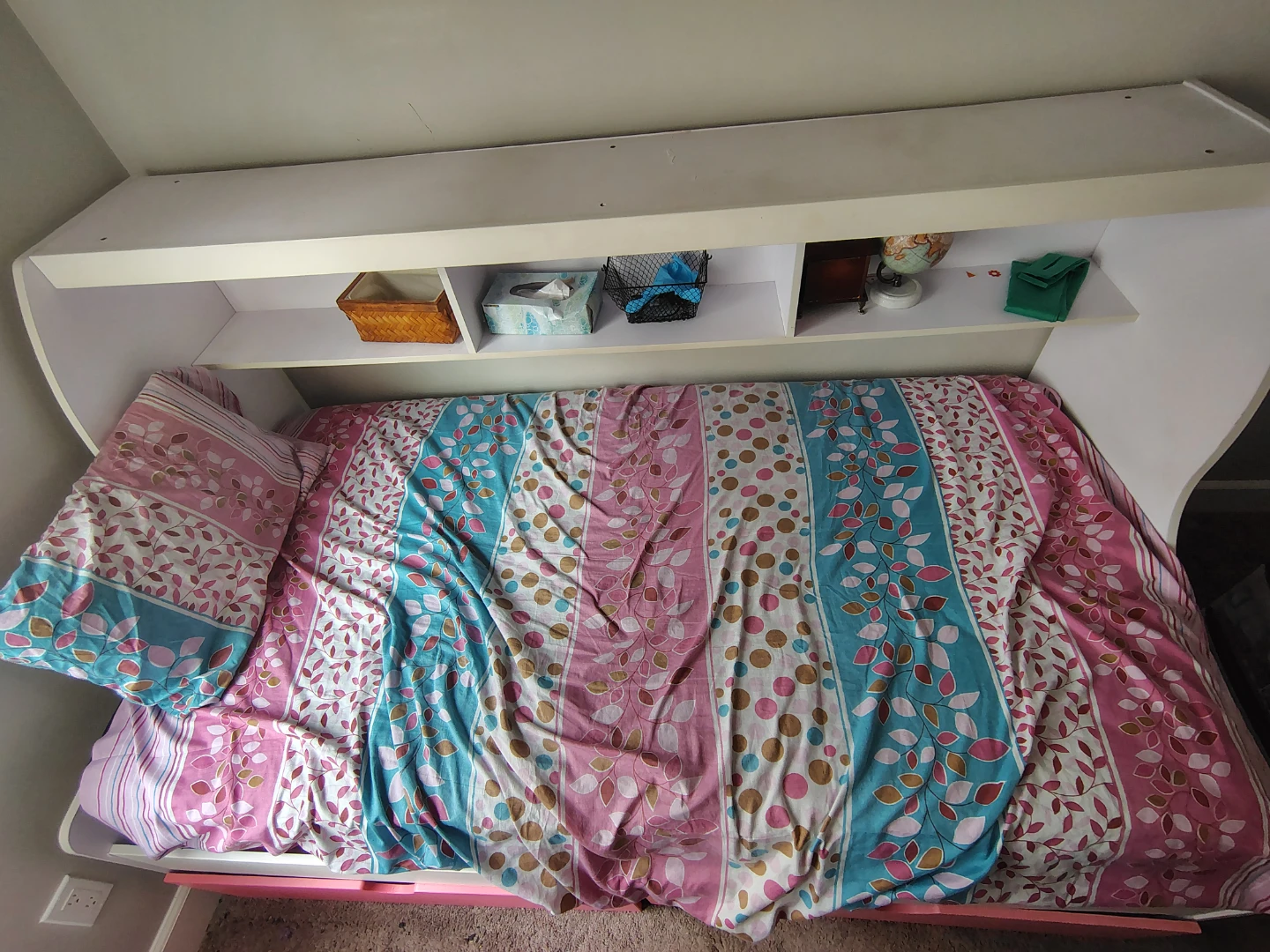 Pink and White Twin Bed Frame with Storage Shelves - photo 3