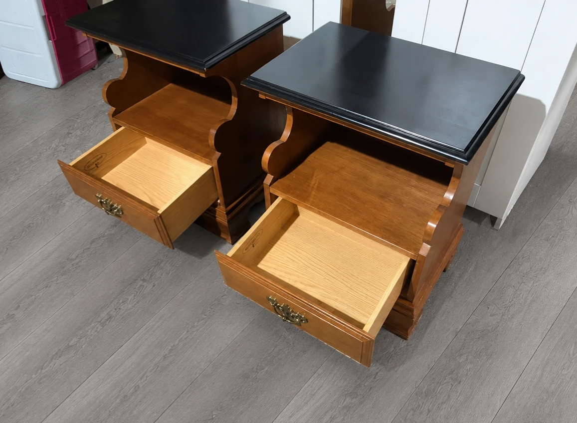 Pair of Wood Nightstands with Black Tops - photo 4