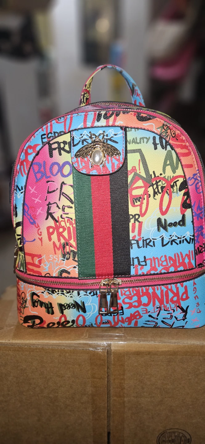 Graffiti backpack with matching wallet