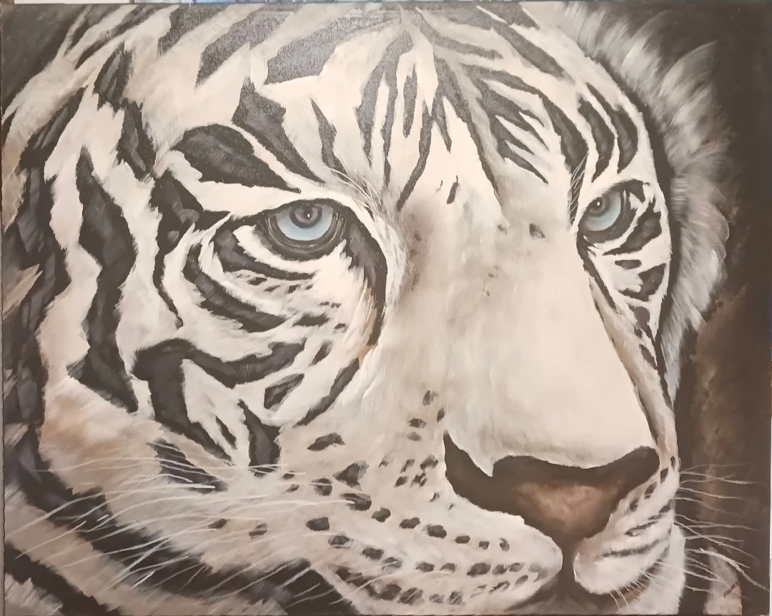 Large white tiger painting  40x50 - photo 2