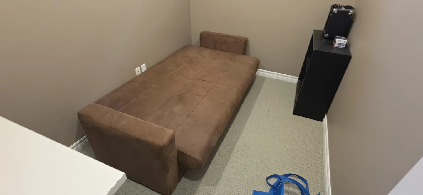 Brown Suede Futon/Sofa Bed with Storage and Removable Armrests - photo 3