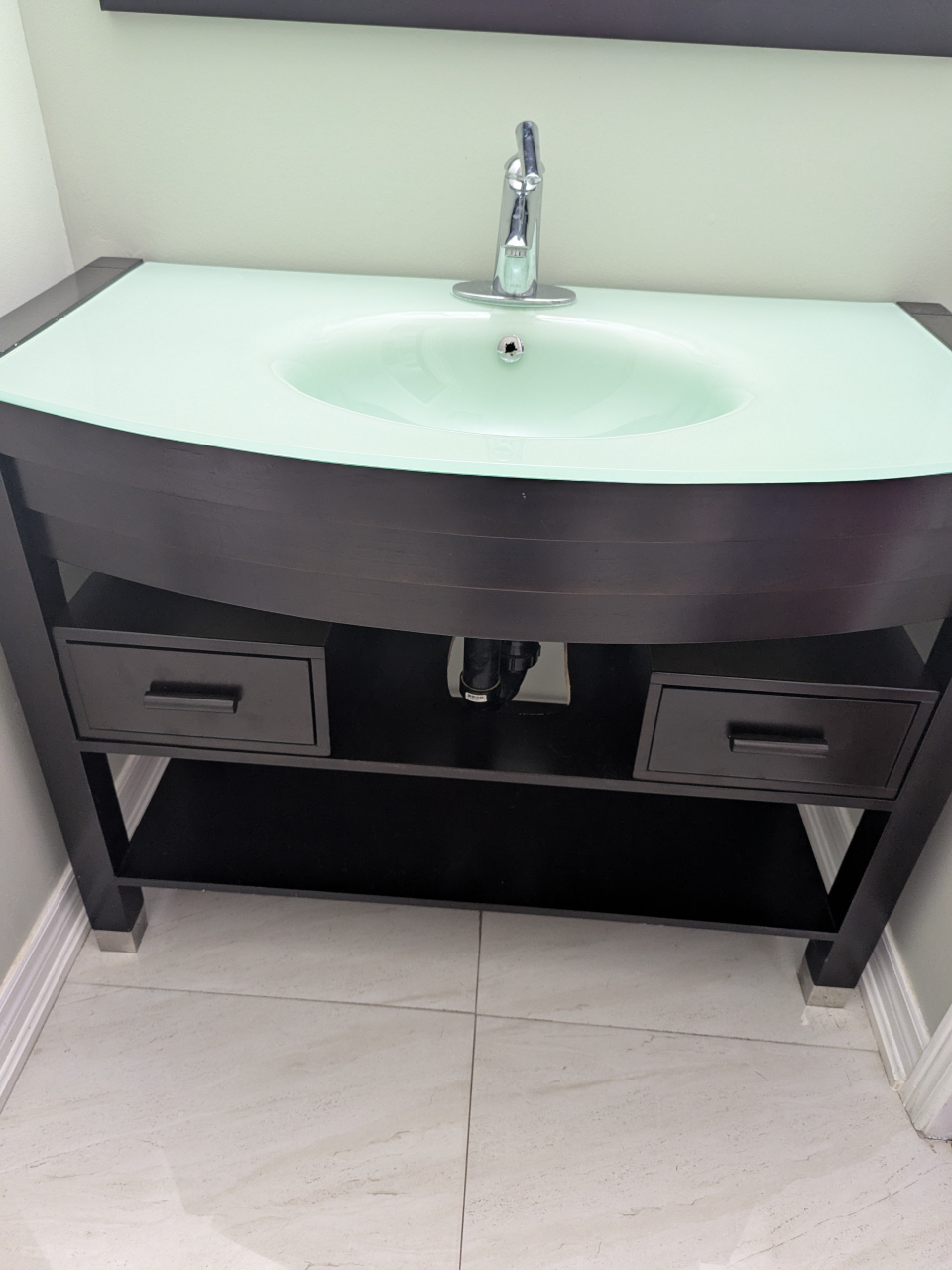 Curved Bathroom Vanity with Glass Top