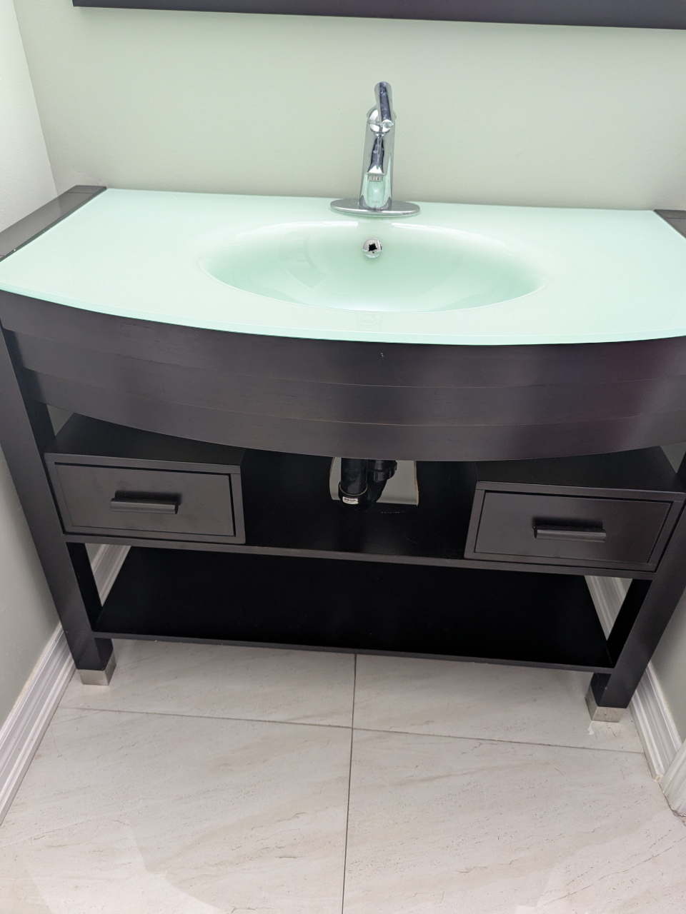 Curved Bathroom Vanity with Glass Top - photo 2