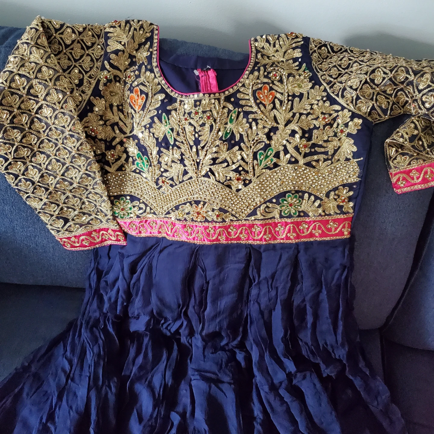 Embroidered Navy Blue Anarkali Style Dress