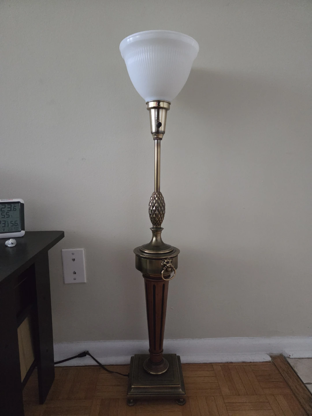Vintage Torchiere Floor Lamp – Brass with Lion Head Handles - photo 2
