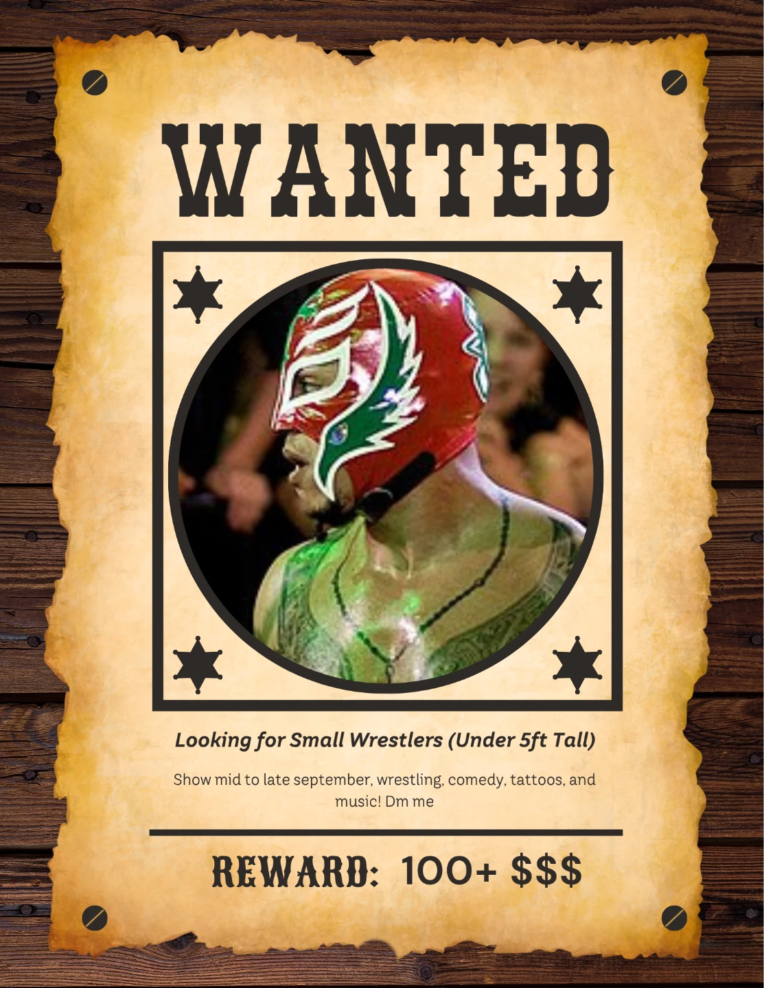 Wanted Poster: Small Wrestlers Needed