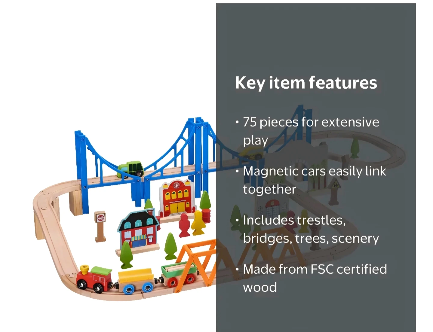 75 pcs Kids' Wooden Train double sided Railway play Set - photo 2