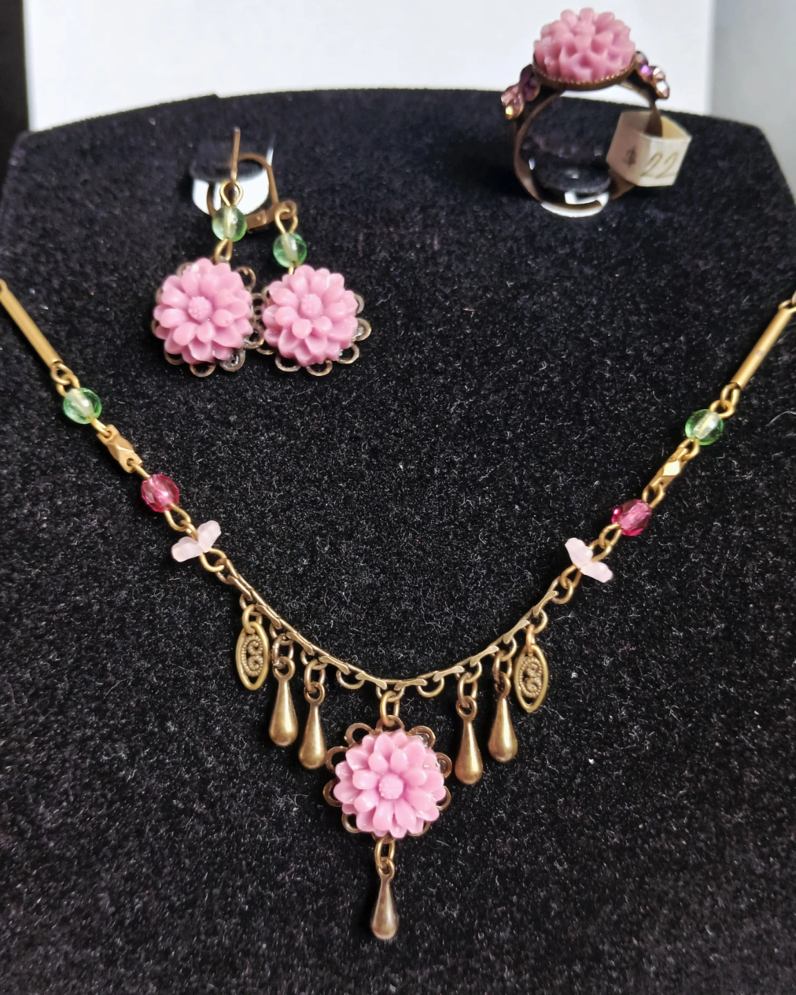 Pink Flower Necklace, Ring, and Earring Set - photo 2