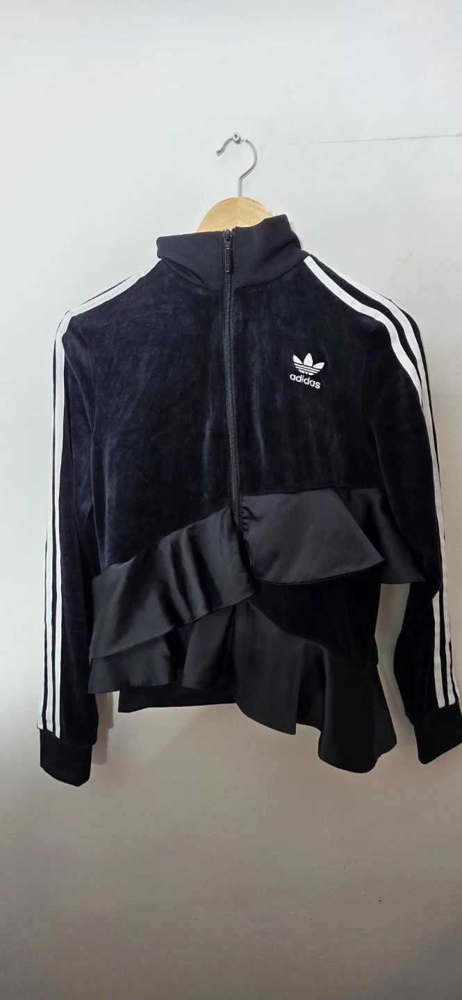 Adidas Velour Track Jacket with Ruffles