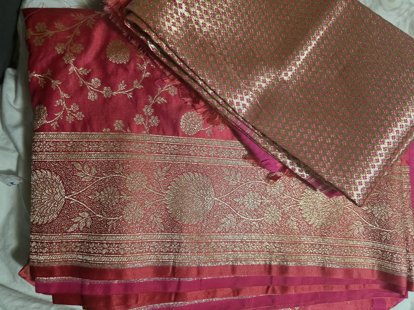 Pink Brocade Saree Fabric with Blouse Piece - photo 4