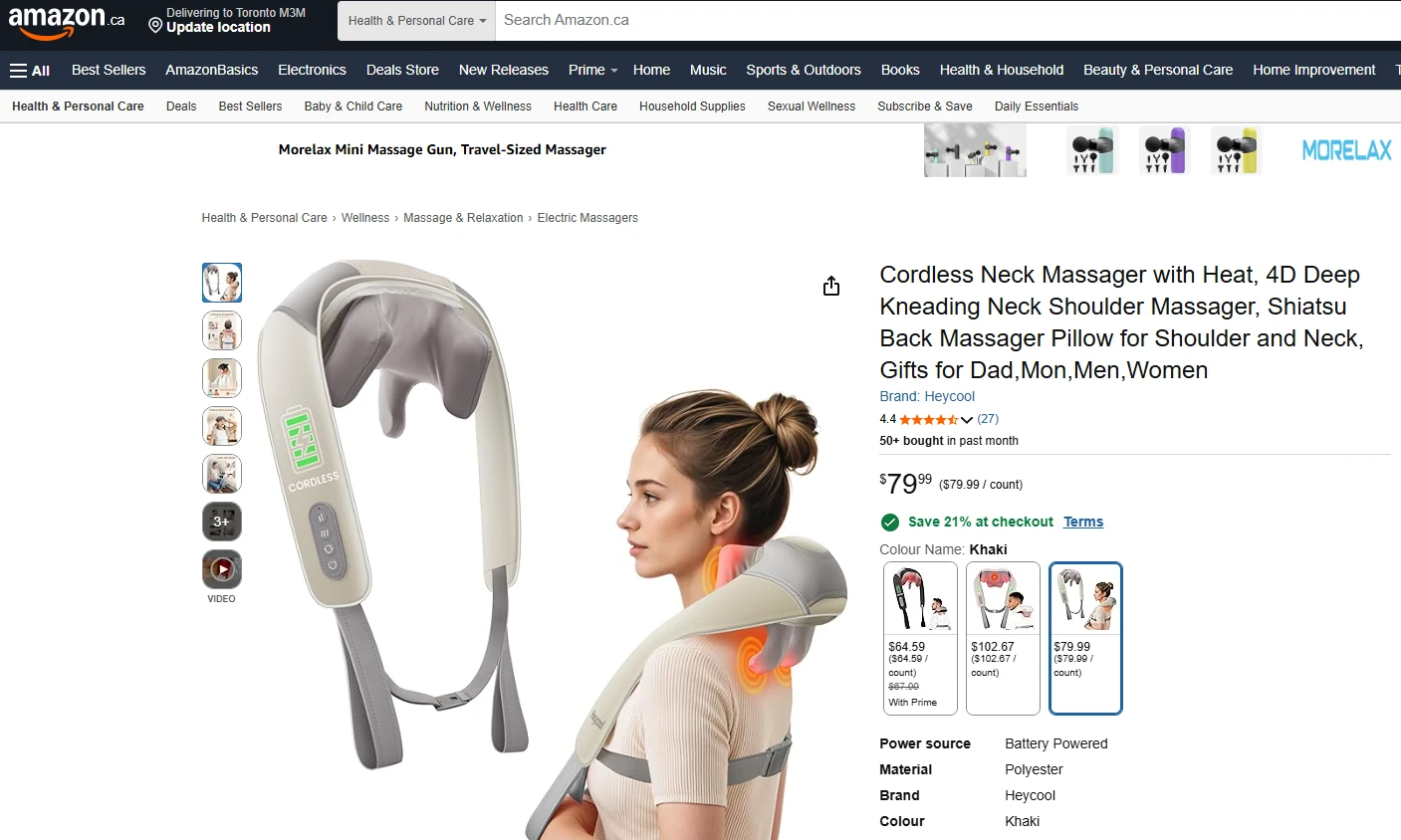 Heycool - Neck & Shoulder Massager with Heat, Kneading, Cordless